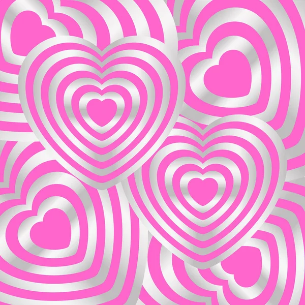 Geometric Background Pattern Pink Hearts Silver Vector Graphics — Stock Vector