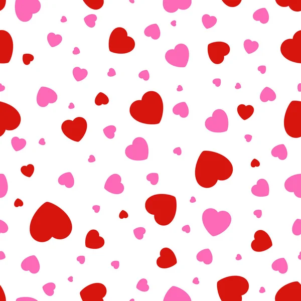 Rode Roze Harten Naadloos Patroon Geïsoleerd Witte Achtergrond Vector Grafische — Stockvector