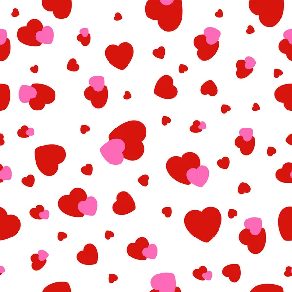 Αφηρημένο Κόκκινο Και Ροζ Καρδιές Αδιάλειπτη Μοτίβο Απομονώνονται Λευκό Φόντο — Διανυσματικό Αρχείο