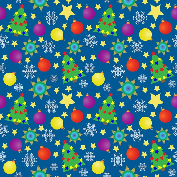 Fondo Navidad Azul Sin Costuras Abstracto Con Patrón Árboles Bolas — Archivo Imágenes Vectoriales