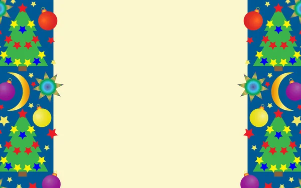 クリスマスツリー カラフルなボールや雪の結晶のパターンと垂直インサートを持つスタイリッシュなクリスマスの背景 ウェブサイト用ベクトルグラフィックス — ストックベクタ