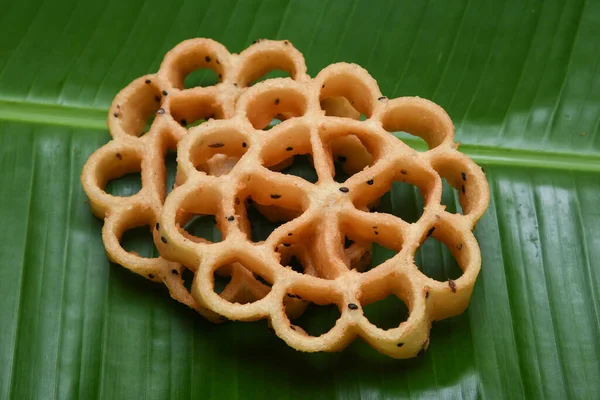 Kerala Snack Achappam Vagy Rozettás Süti Sült Snack Banánlevélen Népszerű — Stock Fotó