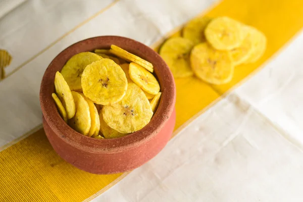 Kerala Snack Banán Chips Vagy Kaya Varuthathu Sült Snack Terrakotta — Stock Fotó