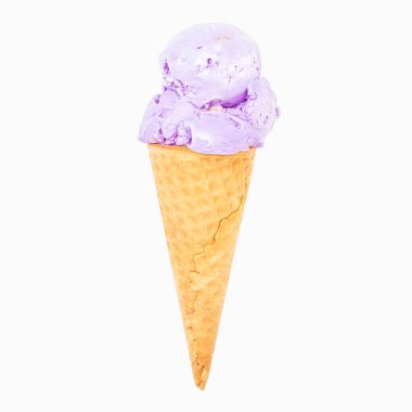 Dondurma aromalı mor taro külahı waffle 'larda izole edilmiş beyaz arka planda