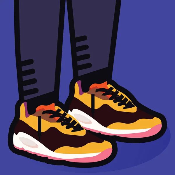 Ayaktaki Yeni Spor Ayakkabıların Tasviri — Stok Vektör
