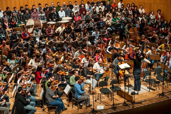Orquesta Sinfónica Tocando Noveno Beethoven Auditorio España — Foto de Stock