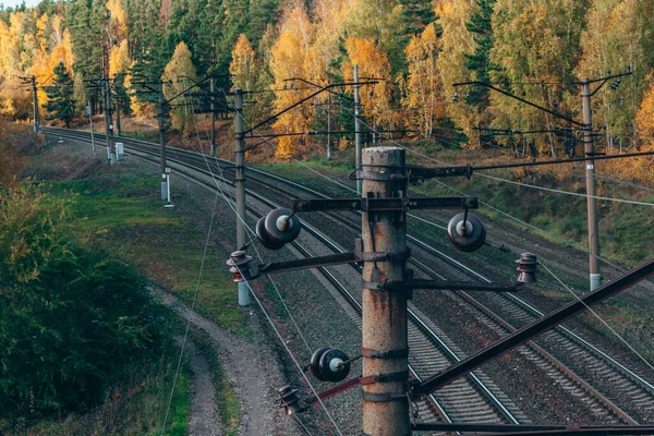 Blick Auf Die Kurve Der Bahn Von Oben Eisenbahnmast Mit — Stockfoto