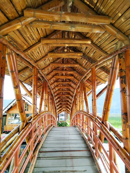 Бамбуковый Мост Через Реку Городе Коча Горах Колумбии Фотография Показывает — стоковое фото