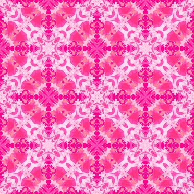 Etnik renkli soyut çiçek desenli kusursuz bir fantezi. Canlı pembe sanatsal vektör çizimi.