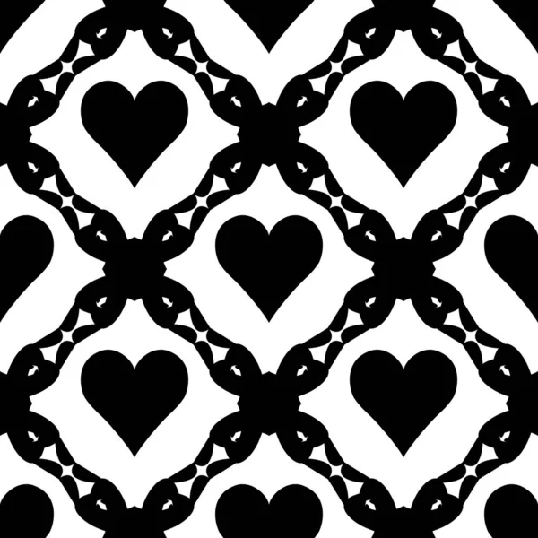 Abstract Seamless Pattern Hearts Art Lace Symmetry Gothic Black White — Stock Vector