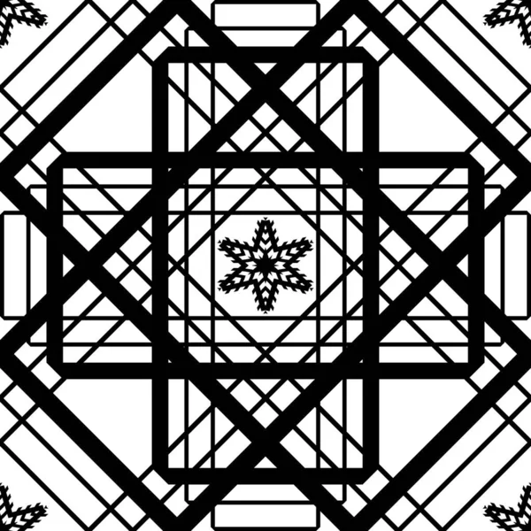 抽象幾何学はグリッドとシームレスなパターンを絡めた シンプルな黒と白の背景 モノクロームクラシックデザイン — ストックベクタ