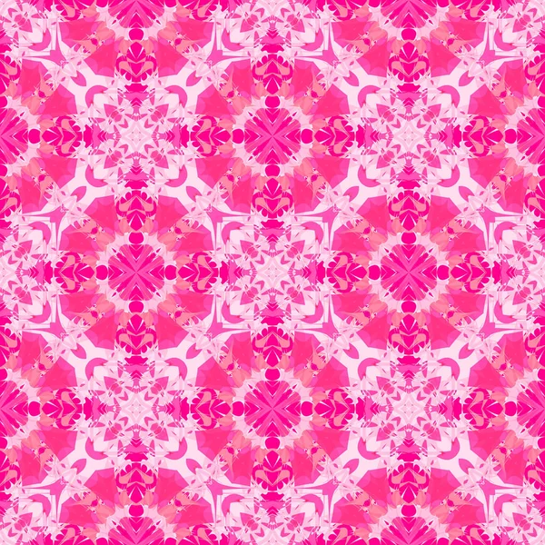 民族的なカラフルな抽象的な花のプリントとファンタジーシームレスなパターン 鮮やかなピンクのアートベクトルのイラスト — ストックベクタ