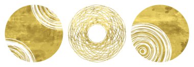 3 altın daire. Grafik tasarımı için elle çizilmiş izole elementler. Vektör illüstrasyonu. Sanat çerçevesi ya da afiş. Düzenlenebilir şablon. Beyaz arkaplanda şenlikli şekiller.