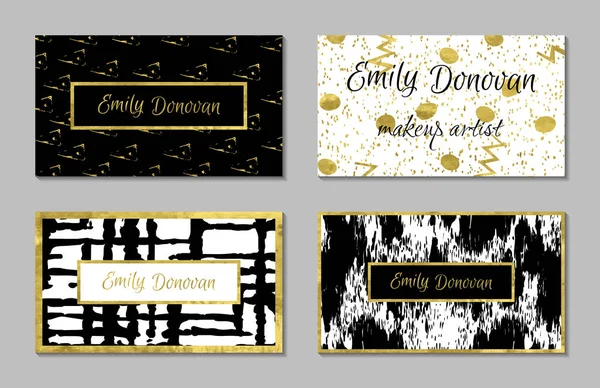 Set Golden Business Card Template Gift Cards Texture Gold Foil — Stock Vector