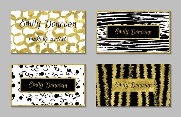 Set Golden Business Card Template Gift Cards Texture Gold Foil — Stock Vector