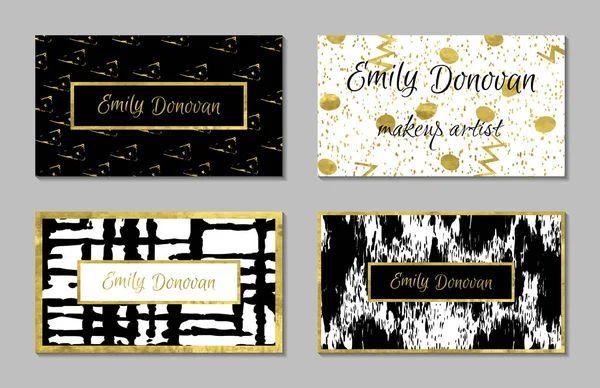 Set Golden Business Card Template Gift Cards Texture Gold Foil Vector Graphics