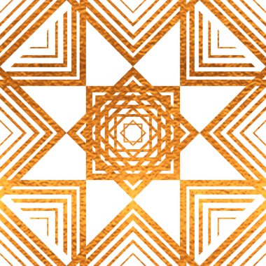 Beyaz ve altın desenli, parlak folyo desenli etnik baskı. Soyut Artistik Finli Karelya yıldızı geçmişi. Kumaş tasarımı, duvar kağıdı, dekoratif kağıt için parlak bir illüstrasyon