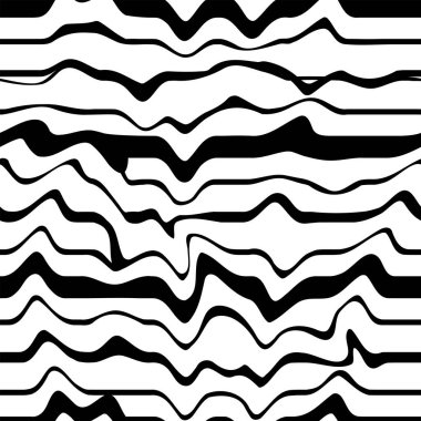 Kusursuz monokrom grunge patern kumaş dokusu. Basit geometrik soyut kırık fon. Siyah ve beyaz dalga baskısı. Tasarım duvar kağıdı, dekoratif kağıt, web vs. için modern illüstrasyon