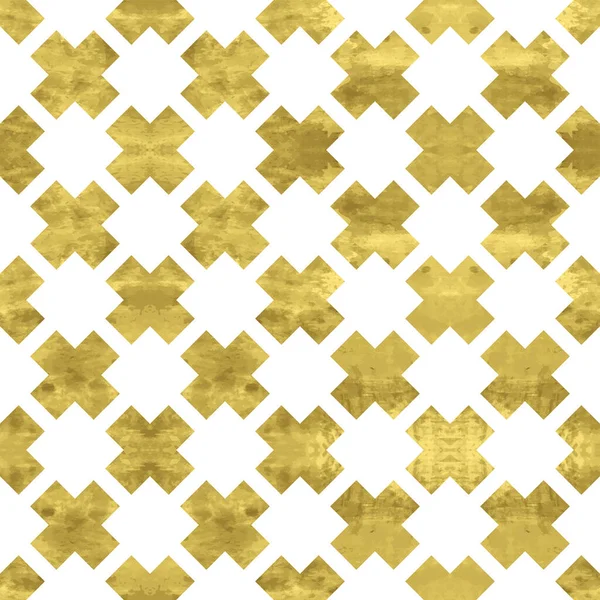 キラキラ箔テクスチャグリッドとゴールドと白のシームレスなパターン 抽象芸術幾何学的背景 ファブリックデザイン 装飾紙 ウェブのための明るい光沢のあるイラスト — ストックベクタ