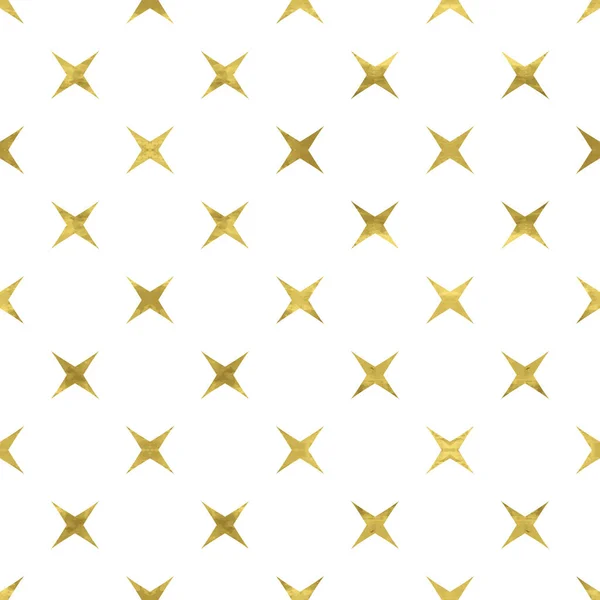 キラキラ箔質感の星と白と金のシームレスなパターン 抽象芸術的な豪華なグリッドの背景 ファブリックデザイン 装飾紙 ウェブのための明るい光沢のあるイラスト — ストックベクタ