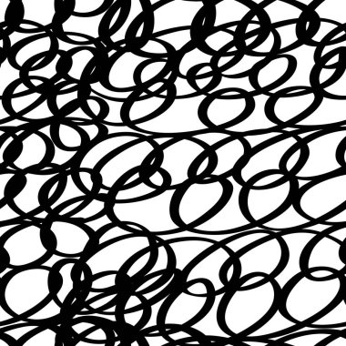 Kıvrımlı karalamalar. Tek renkli arkaplan. Siyah beyaz el yapımı şablon. Vektör çizimi. Ağ, duvar kağıdı, tekstil, kumaş vb. için Ggrungy tasarımı.