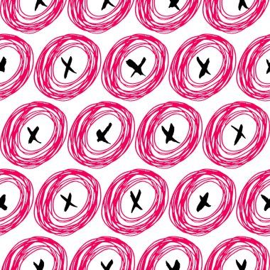 Vektör el yapımı kusursuz desen. Mürekkep desenli Grunge arkaplanı. Basit bir arkaplan. Siyah, kırmızı ve beyaz kirli şablon. Retro illüstrasyon.