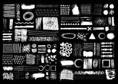 Beyaz fırça darbeleri. Düzenlenebilir izole elemanlar. Grunge fırçaları ya da pankartlar senin tasarımın için. Serbest vektör çizimi. Suluboya sıçraması. Akrilik damga.