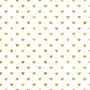 Beyaz ve altın desenli, parlak folyo desenli konfeti kalpli. Soyut sanatsal modern arka plan. Kumaş tasarımı, duvar kağıdı, dekoratif kağıt, web tasarımı için parlak resimleme. 