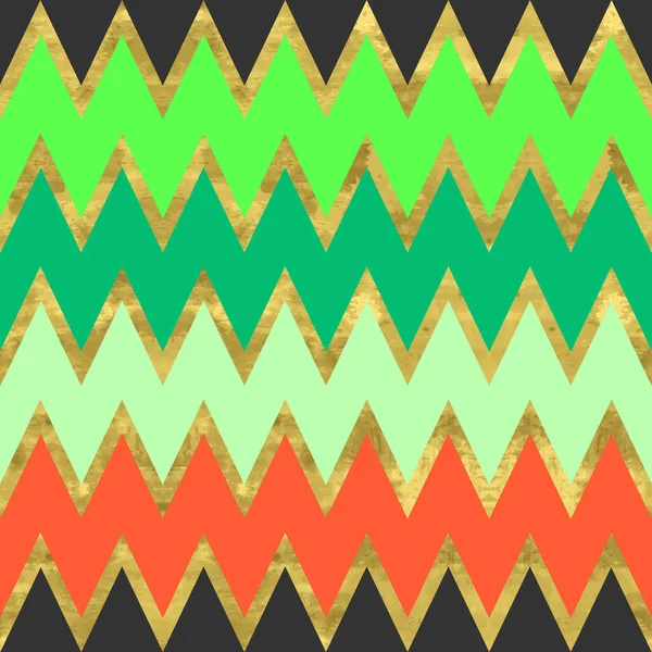 Patrón Azul Naranja Negro Verde Dorado Fondo Geométrico Zigzag Moderno — Vector de stock