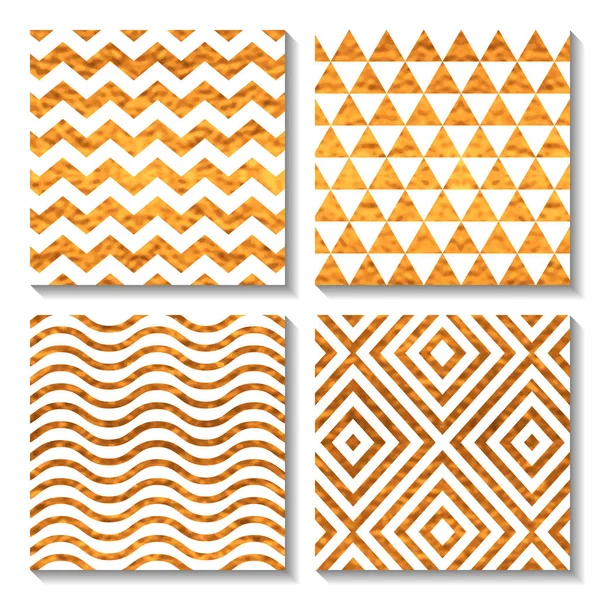 Set Abstract Bright Golden Cards Template Invitation Triangle Zigzag Chevron — Stock Vector