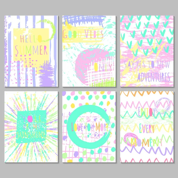 モチベーションの引用と6明るいフリーハンドの芸術的なカードのセット ジャーナルカード 招待状 パンフレットのための普遍的な現代的なデザイン 手描きのテクスチャで簡単に編集可能なベクトルイラスト — ストックベクタ