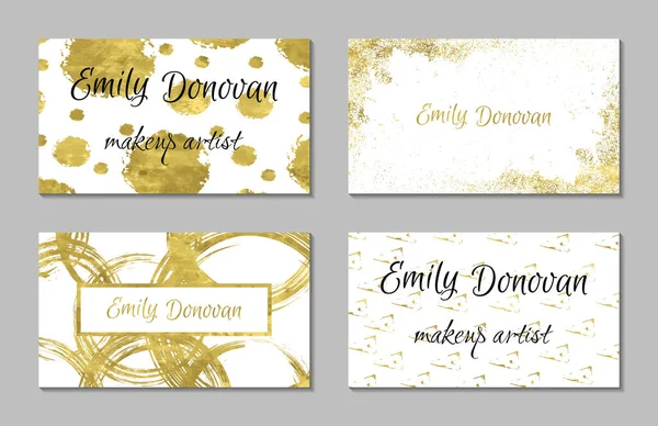 Set Golden Business Card Template Gift Cards Texture Gold Foil — Stock Vector