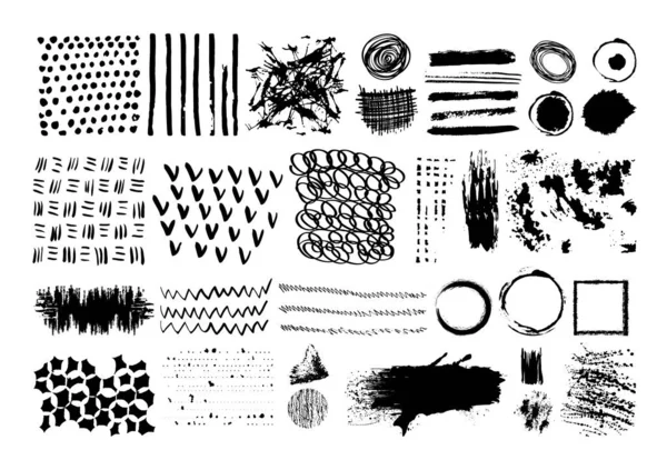 Vector Set Black Brush Strokes Editable Isolated Elements Grunge Brushes — Stock Vector