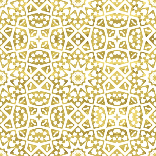 Altın soyut, pürüzsüz Arap deseni. Parlak oryantal Fas geçmişi. Altın ve beyaz fantezi geometrik fayans. Vektör illüstrasyonu.