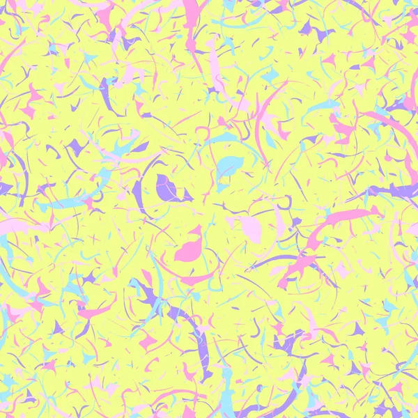 Naadloos Abstract Patroon Met Kleurrijke Stukken Fantasie Gele Achtergrond Met — Stockvector
