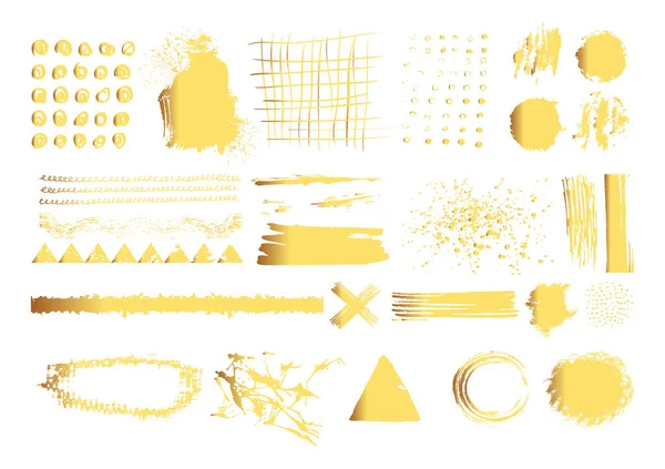 Altın Fırça Darbeleri Düzenlenebilir Izole Elemanlar Grunge Parlak Fırçalar Tasarımın — Stok Vektör