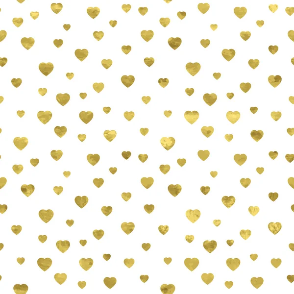 White Gold Seamless Pattern Glitter Foil Textured Confetti Hearts Abstract — Stock Vector