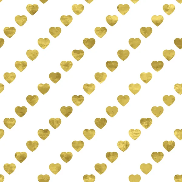 Wit Goud Naadloos Patroon Met Glitter Folie Getextureerde Diagonale Harten — Stockvector