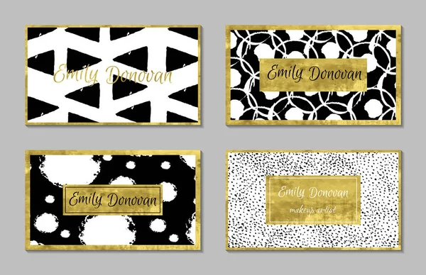 Conjunto Modelos Cartão Visita Dourado Cartões Presente Textura Folha Ouro Vetores De Bancos De Imagens Sem Royalties