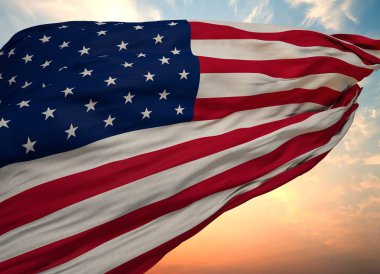 Amerika bayrağı, 3d render gökyüzü güneş ışığı ile Amerika Birleşik Devletleri bayrağı