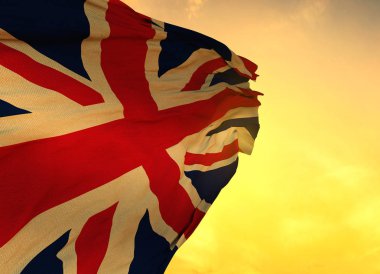 İngiltere bayrak, 3d render gökyüzü güneş ışığı ile İngiltere bayrağı