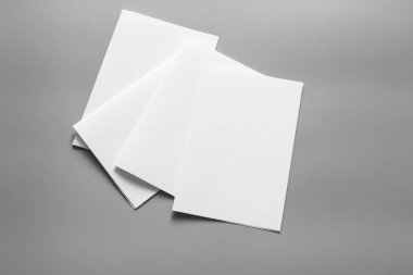 Boş portre mock-up kağıt. gri, değiştirilebilir arka plan izole broşür dergi / beyaz kağıt izole gri üzerine