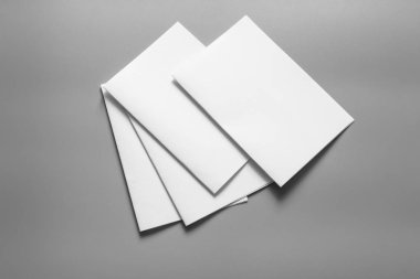 Boş portre mock-up kağıt. gri, değiştirilebilir arka plan izole broşür dergi / beyaz kağıt izole gri üzerine