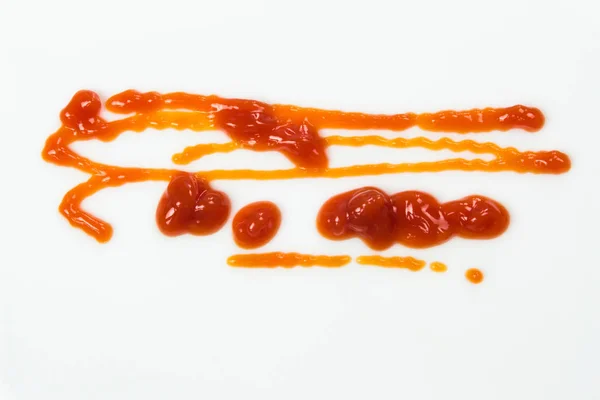 Tomatsås Isolerad Vit Bakgrund Röd Ketchup Stänk Isolerade Vit Bakgrund — Stockfoto