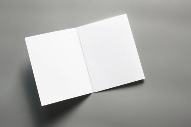 Boş portre mock-up kağıt. gri, değiştirilebilir arka plan izole broşür dergi / beyaz kağıt izole gri üzerine