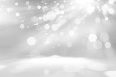 Beyaz bulanık arkaplan. Bokeh Noel 'i güzel, parlak Noel ışıklarını bulanıklaştırdı