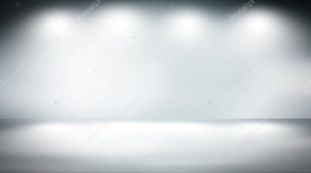 soft gray studio room background, grey floor backdrop with spotlight.