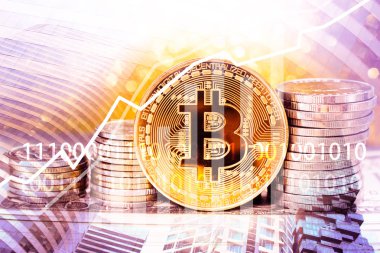 Bitcoin ve kripto para birimi konsepti. kripto para birimi ve engelleme zinciri.