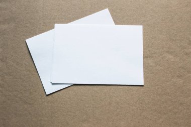 Boş portre mock-up kağıt. Broşür dergi izole kahverengi zemin üzerinde değiştirilebilir arka plan / beyaz kağıt şablonu izole 