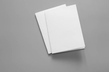 Boş portre mock-up kağıt. gri, değiştirilebilir arka plan izole broşür dergi / beyaz kağıt izole gri üzerine